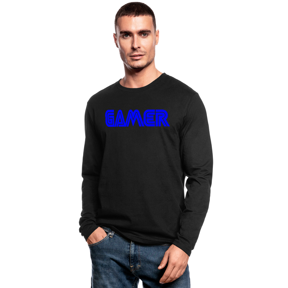 Gamer Word Text Art Men's Long Sleeve T-Shirt by Next Level - black