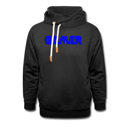 Gamer Word Text Art Shawl Collar Hoodie - black