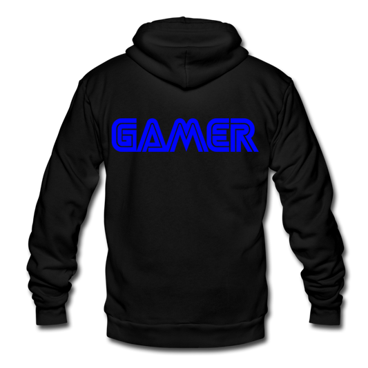 Gamer Word Text Art Unisex Fleece Zip Hoodie - black