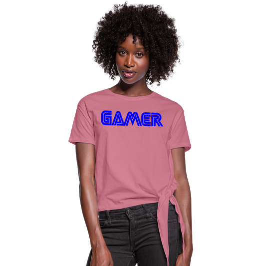 Gamer Word Text Art Women's Knotted T-Shirt - mauve