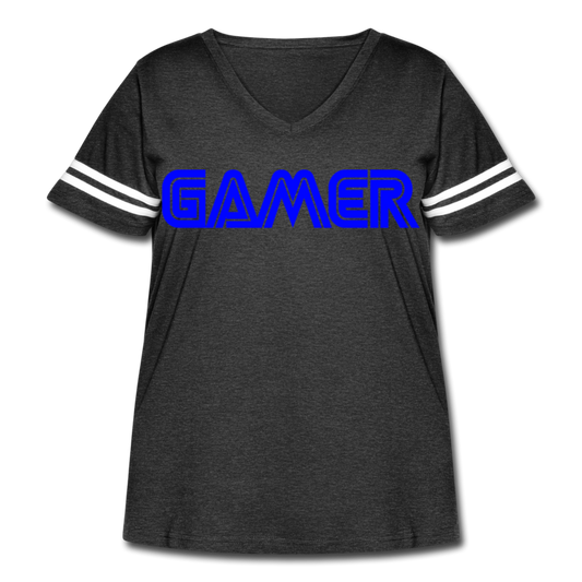 Gamer Word Text Art Women's Curvy Vintage Sport T-Shirt - vintage smoke/white