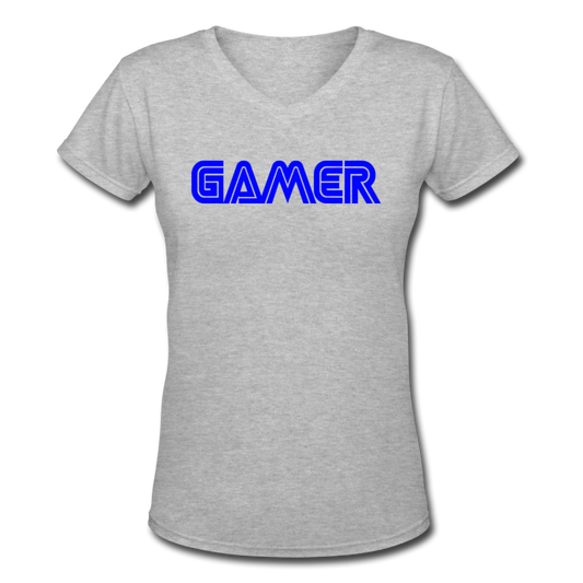 Gamer Word Text Art Women's V-Neck T-Shirt - gray