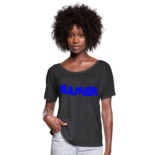 Gamer Word Text Art Women’s Flowy T-Shirt - charcoal gray