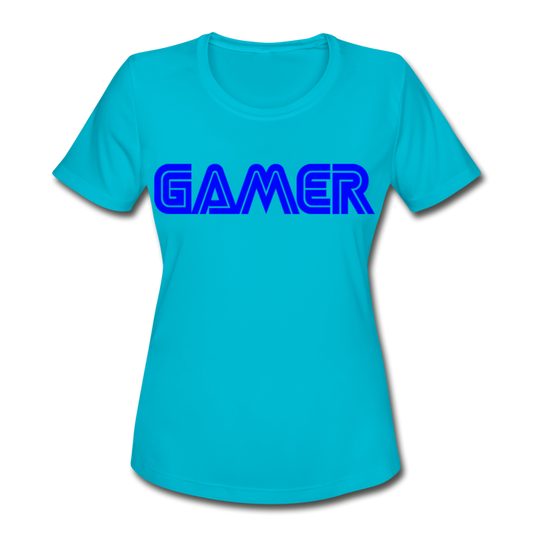 Gamer Word Text Art Women's Moisture Wicking Performance T-Shirt - turquoise
