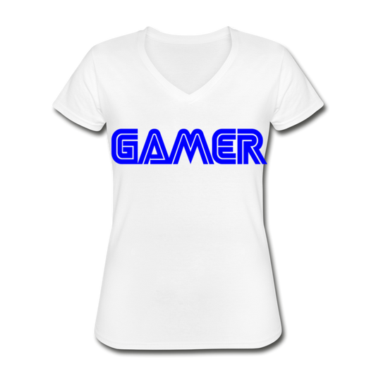 Gamer Word Text Art Women's V-Neck T-Shirt - white