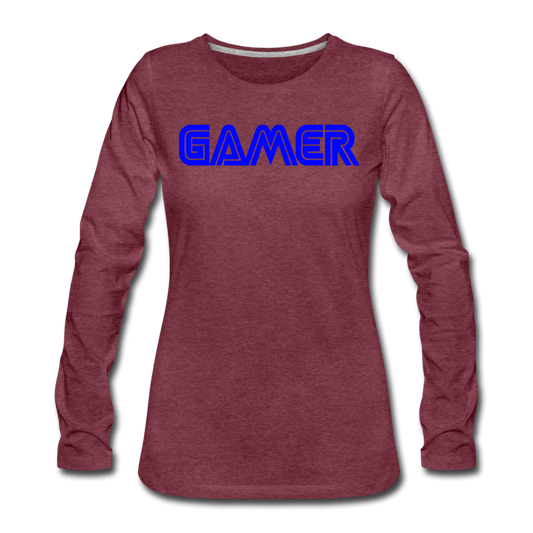 Gamer Word Text Art Women's Premium Long Sleeve T-Shirt - heather burgundy