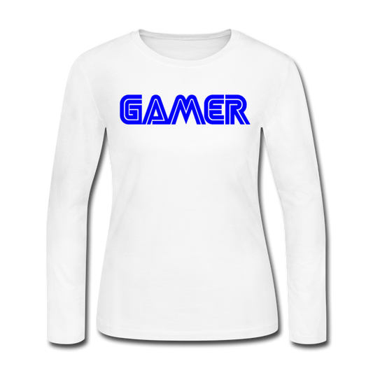 Gamer Word Text Art Women's Long Sleeve Jersey T-Shirt - white