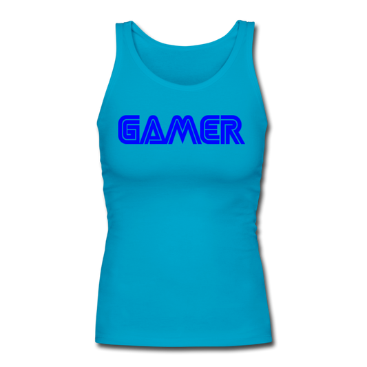 Gamer Word Text Art Women's Longer Length Fitted Tank - turquoise