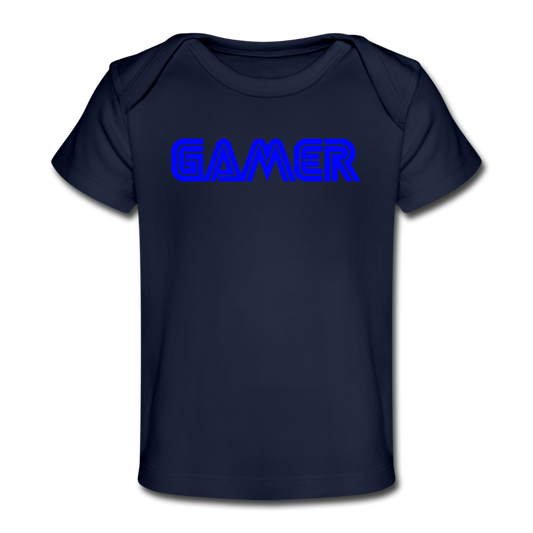 Gamer Word Text Art Organic Baby T-Shirt - dark navy