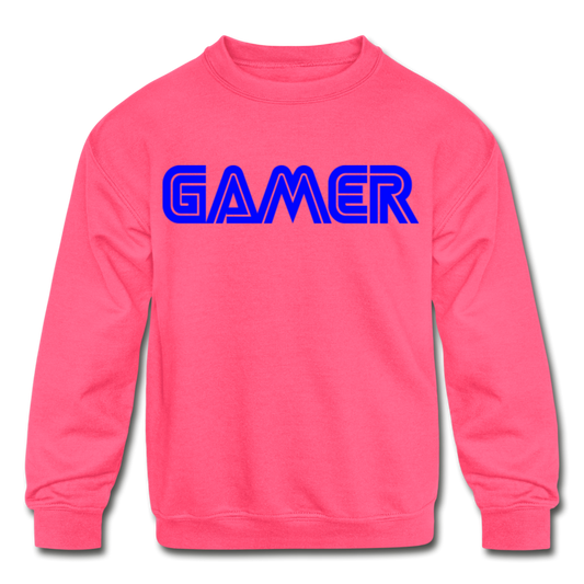Gamer Word Text Art Kids' Crewneck Sweatshirt - neon pink