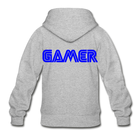 Gamer Word Text Art Gildan Heavy Blend Youth Zip Hoodie - heather gray