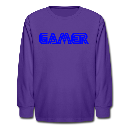 Gamer Word Text Art Kids' Long Sleeve T-Shirt - dark purple