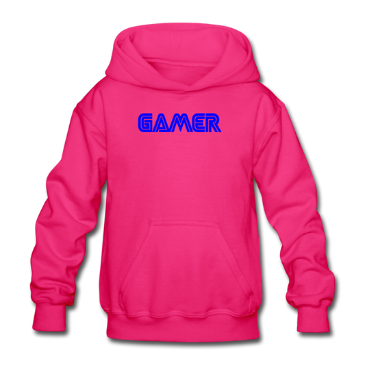 Gamer Word Text Art Gildan Heavy Blend Youth Hoodie - fuchsia