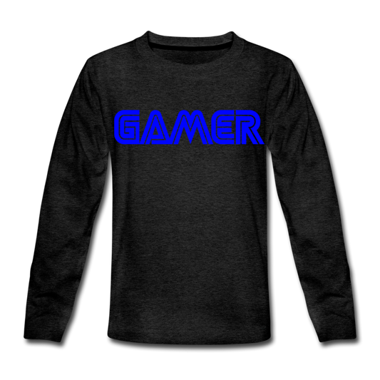 Gamer Word Text Art Kids' Premium Long Sleeve T-Shirt - charcoal gray