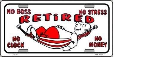 RETIRED WITH HAMMOCK METAL NOVELTY LICENSE PLATE