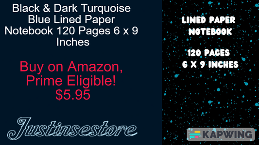 Black & Dark Turquoise Blue Lined Paper Notebook 120 Pages 6 x 9 Inches Gifts for Student