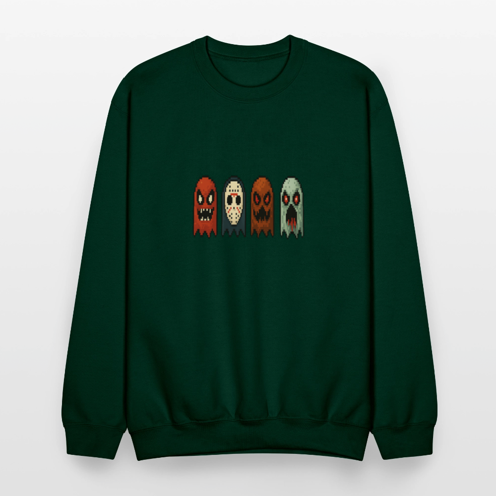 Pixel Horror Ghosts Retro Gaming Art Crewneck Sweatshirt - forest green