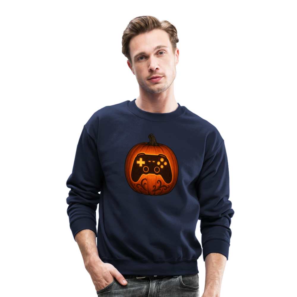 Gaming Controller Jack O Lantern Art Crewneck Sweatshirt - navy