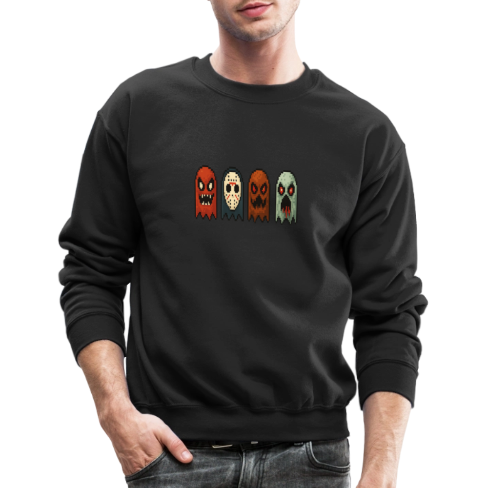 Pixel Horror Ghosts Retro Gaming Art Crewneck Sweatshirt - black