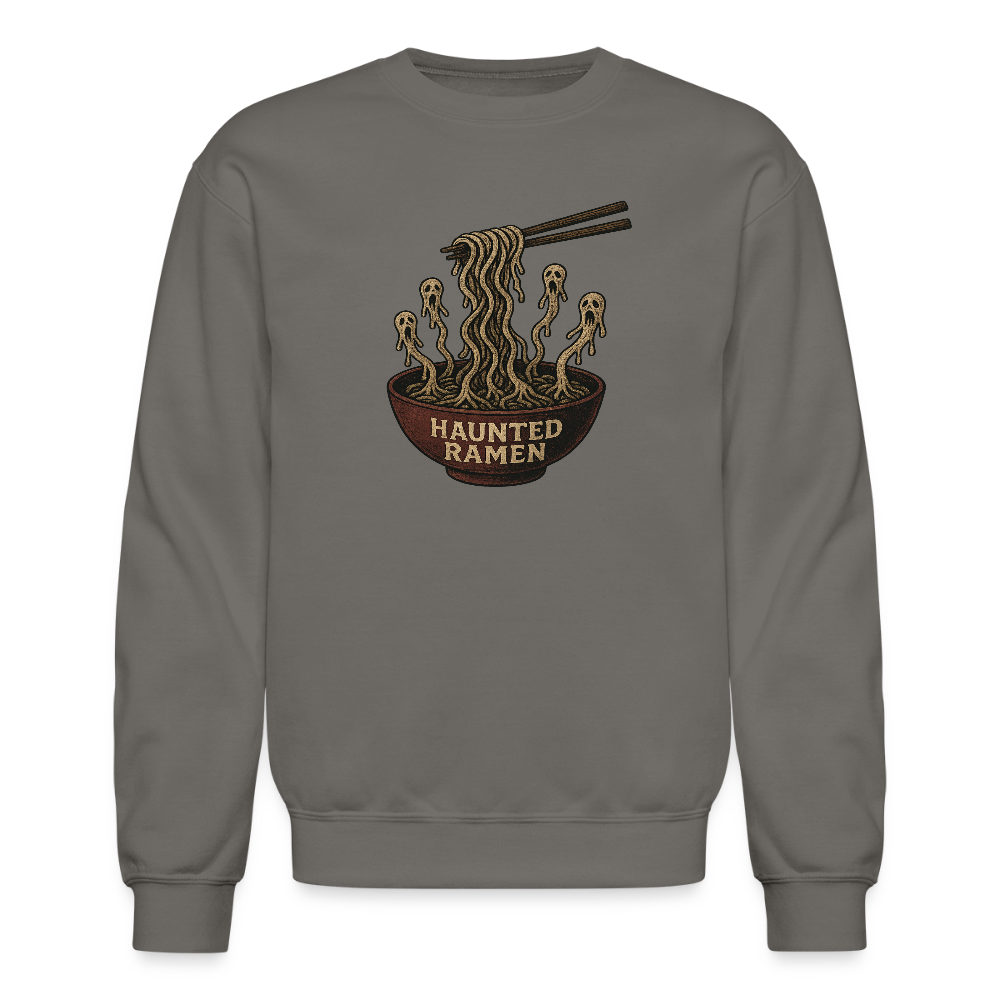 Haunted Ramen Bowl Funny Horror Design Crewneck Sweatshirt - asphalt gray