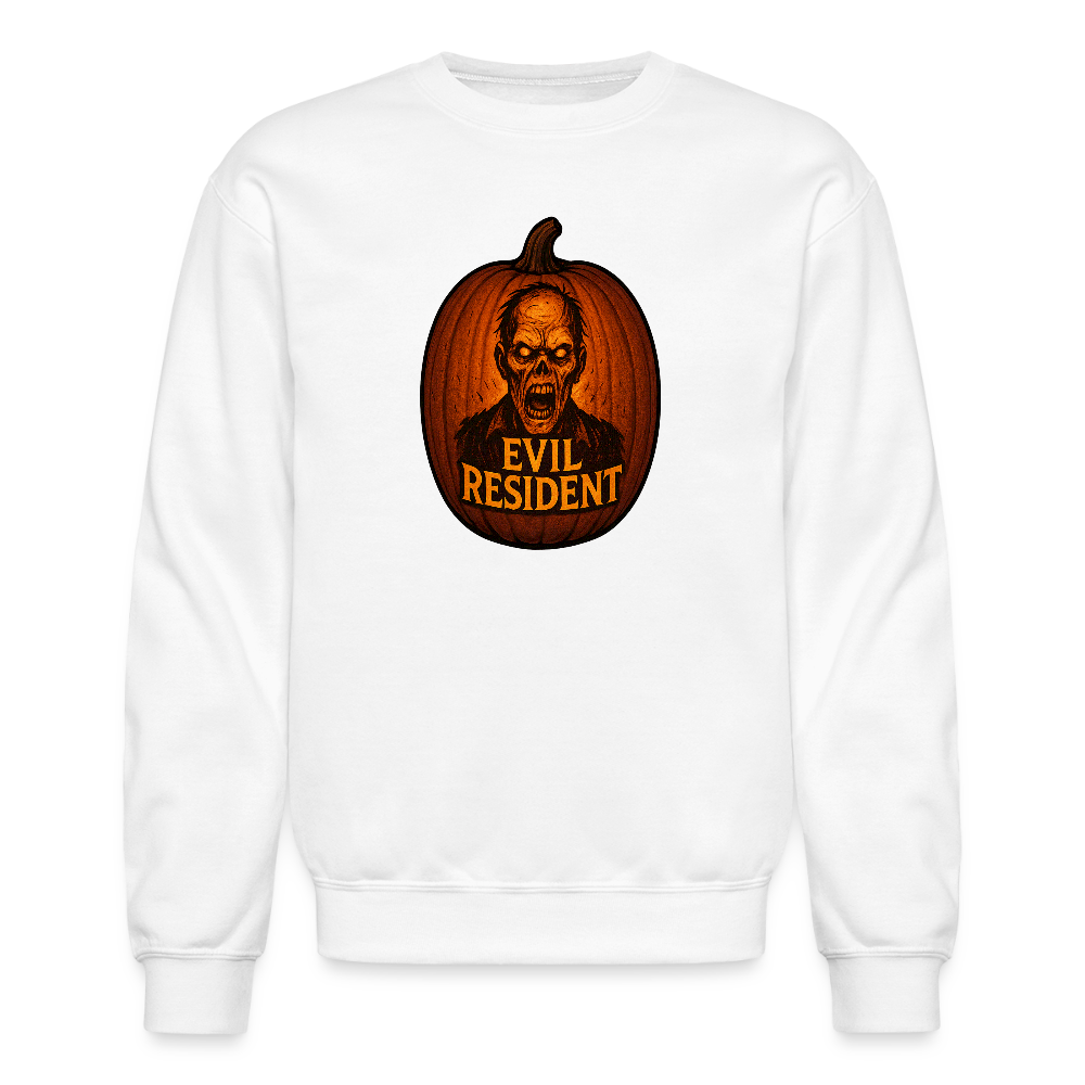 Evil Resident Zombie Pumpkin Halloween Art Crewneck Sweatshirt - white