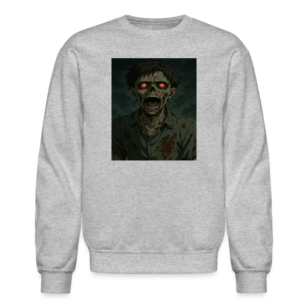 Scary Anime Zombie With Glowing Eyes Horror Art Crewneck Sweatshirt - heather gray