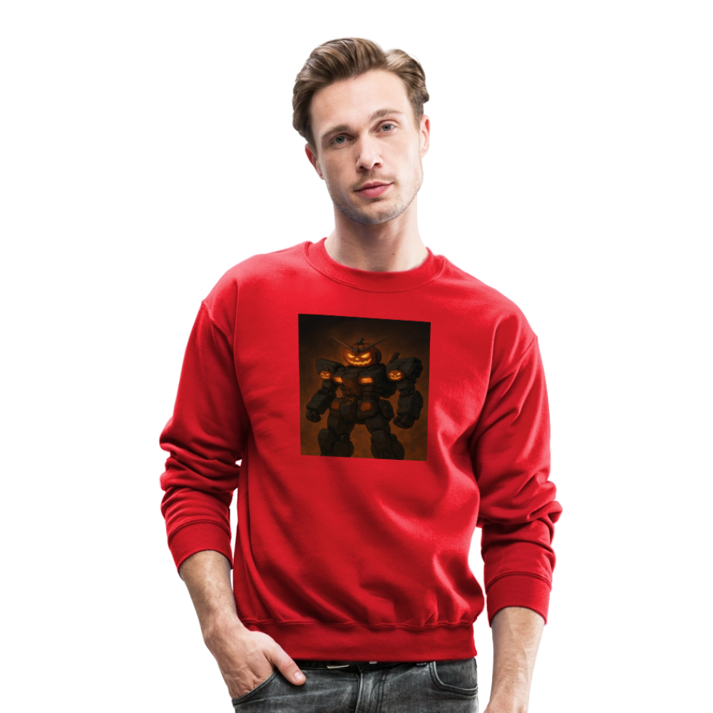 Pumpkin Mech Halloween Robot Crewneck Sweatshirt - red
