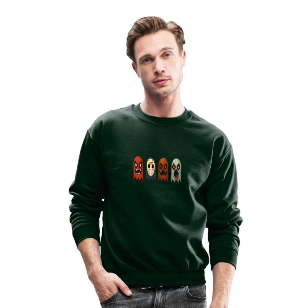 Pixel Horror Ghosts Retro Gaming Art Crewneck Sweatshirt - forest green