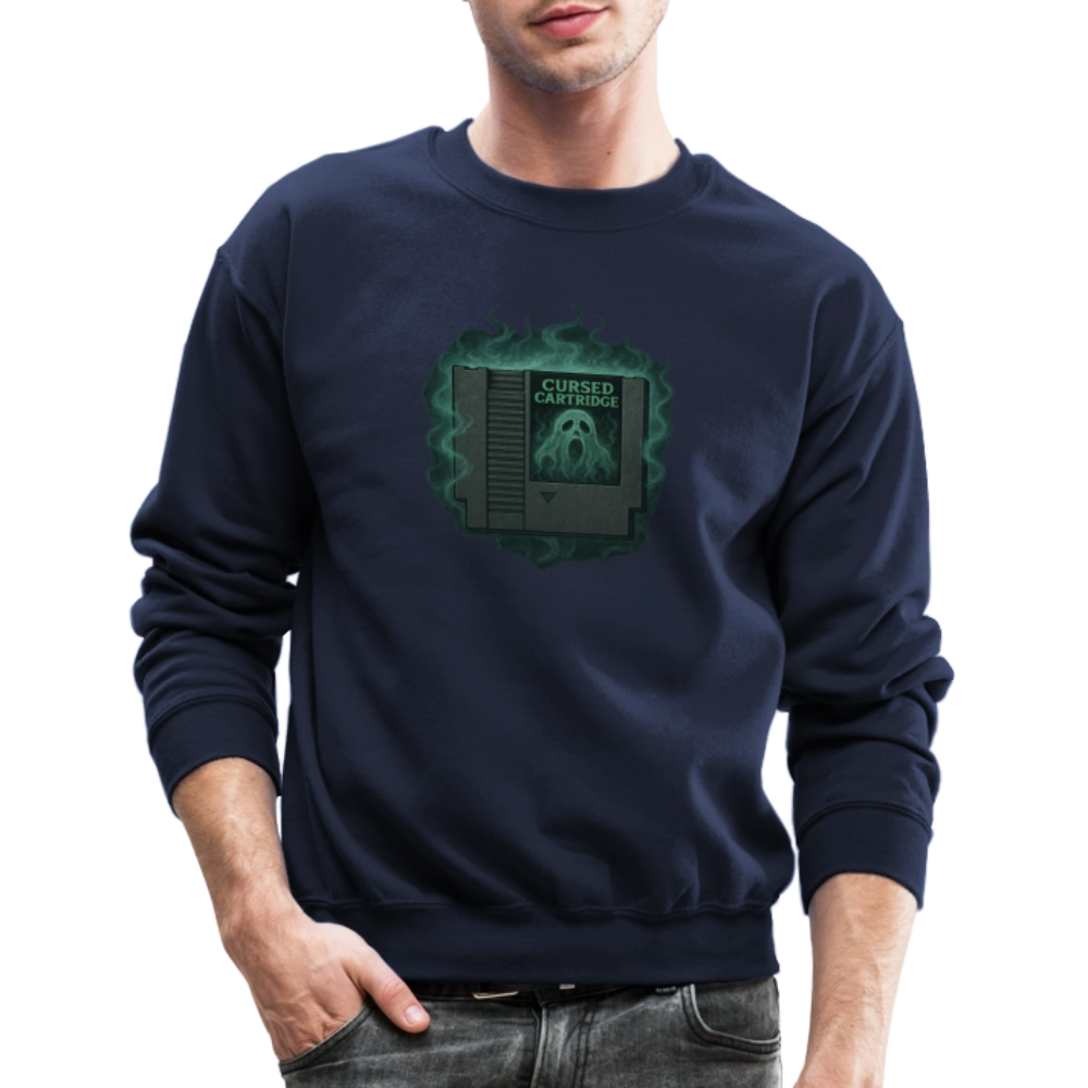 Haunted Retro Gamer Cursed Cartridge Crewneck Sweatshirt - navy