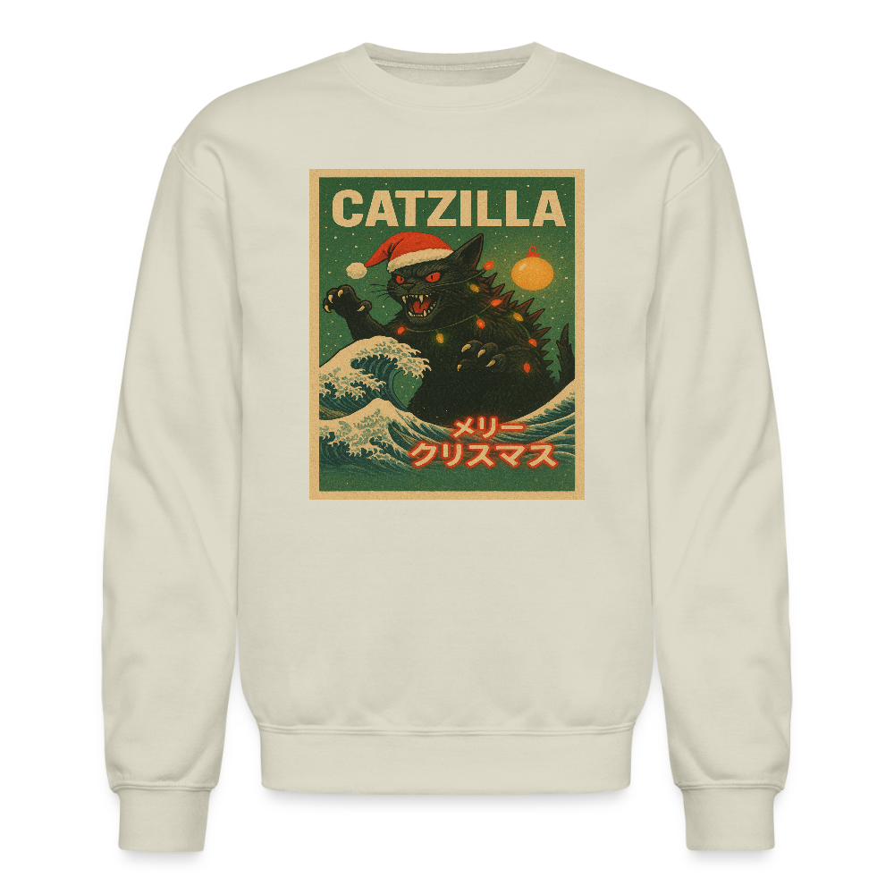 Funny Catzilla Christmas Retro Design Crewneck Sweatshirt - Sand