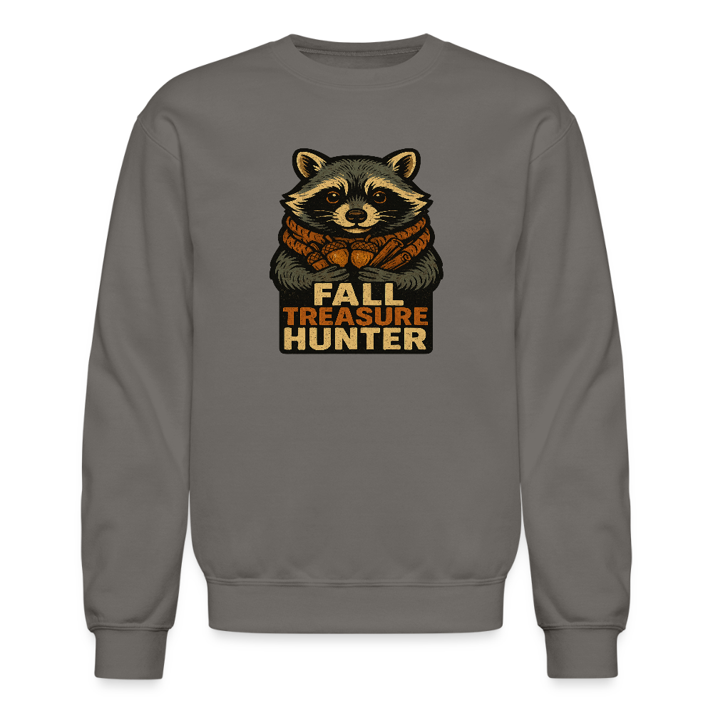 Raccoon Fall Treasure Hunter Crewneck Sweatshirt - asphalt gray