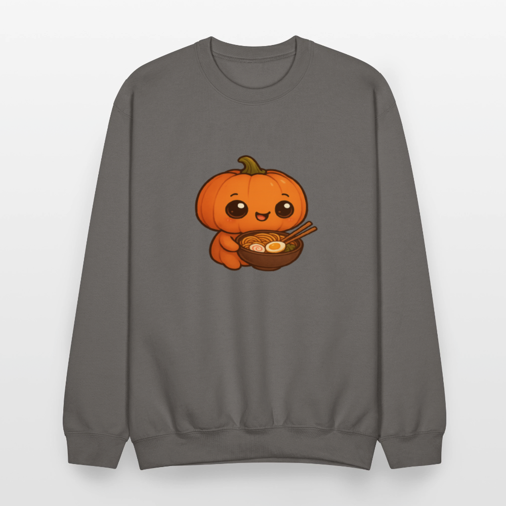 Chibi Pumpkin with Ramen Bowl Kawaii Art Crewneck Sweatshirt - asphalt gray