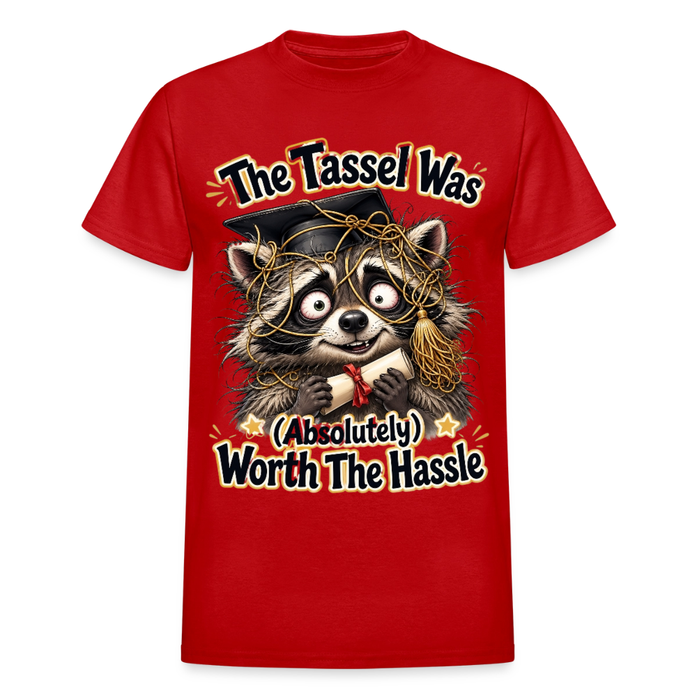 Funny Raccoon Graduation Design, Tassel Worth the Hassle Graduate Gift, Cute Animal Commencement Humor for Seniors & Students Gildan Ultra Cotton Adult T-Shirt - red