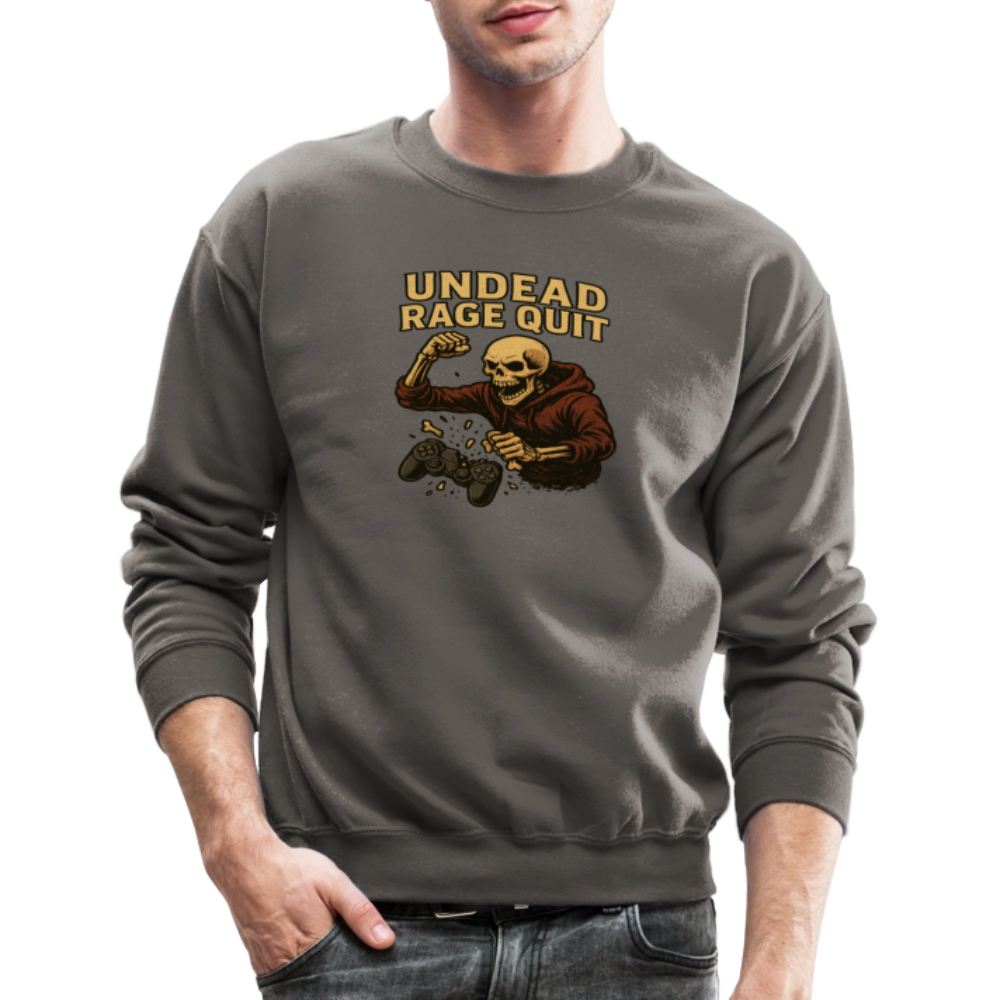 Undead Rage Quit Gamer Meme Crewneck Sweatshirt - asphalt gray