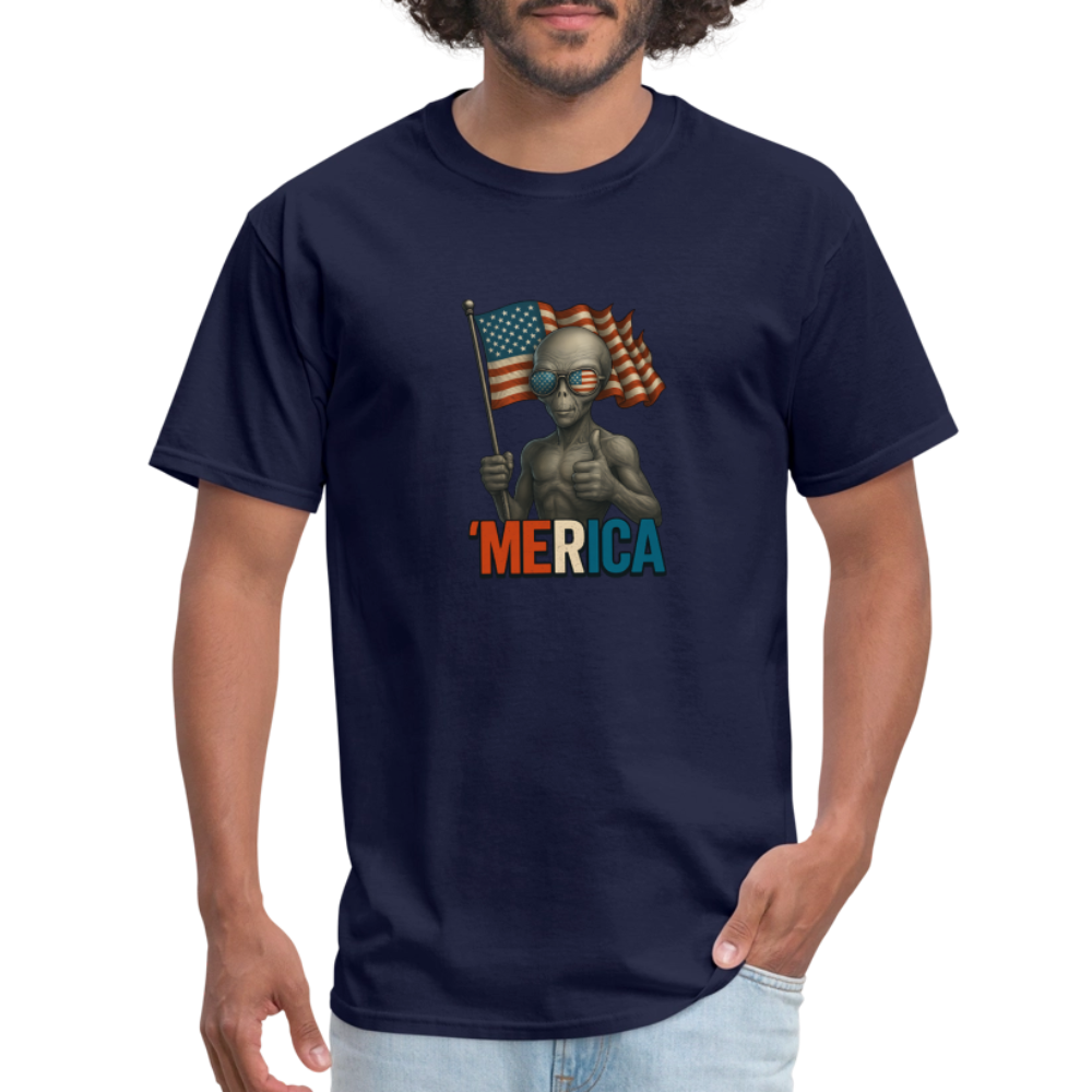 Thumbs Up Merica Alien 4th of July Funny and Patriotic Unisex Classic T-Shirt - navy