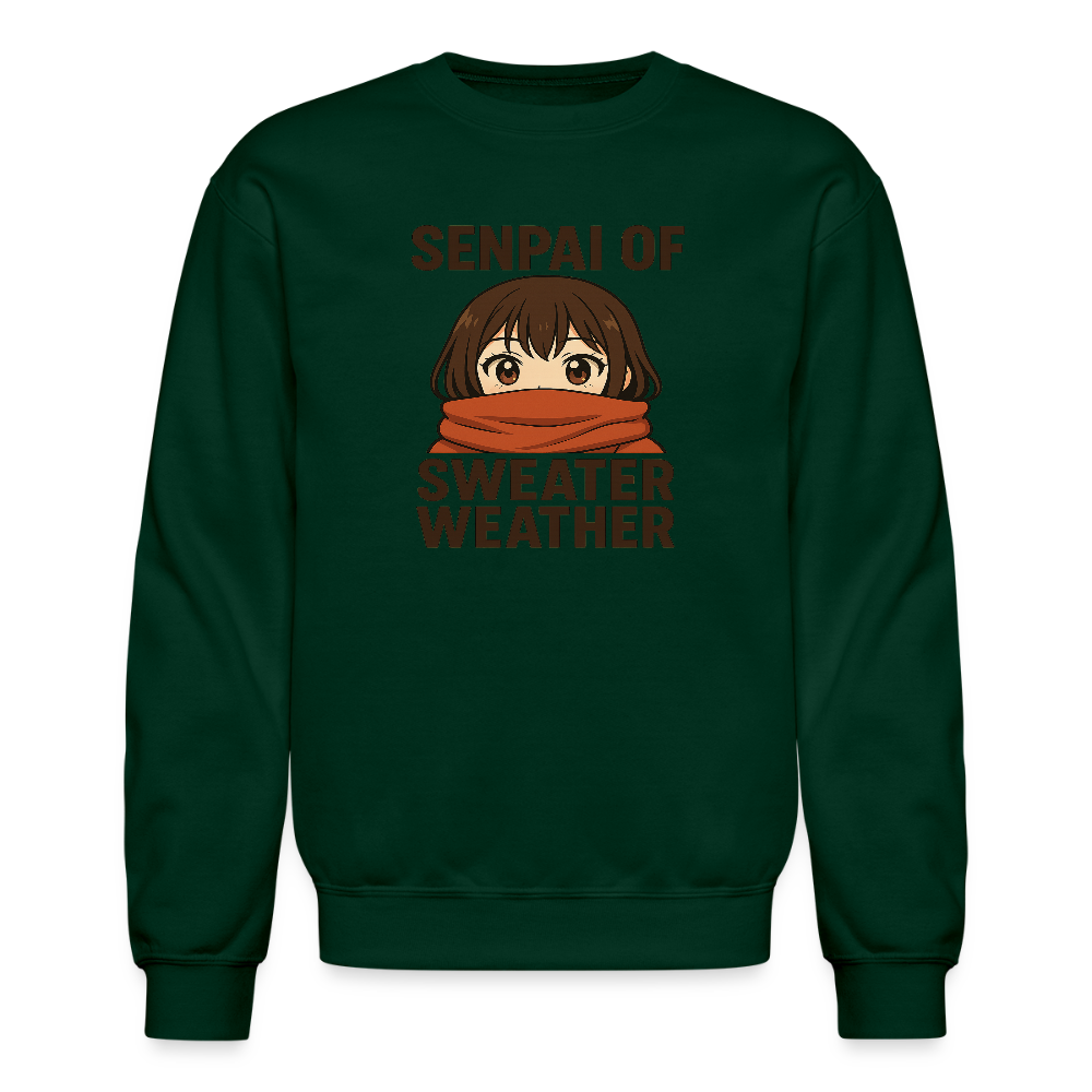 Senpai of Sweater Weather Anime Meme Crewneck Sweatshirt - forest green