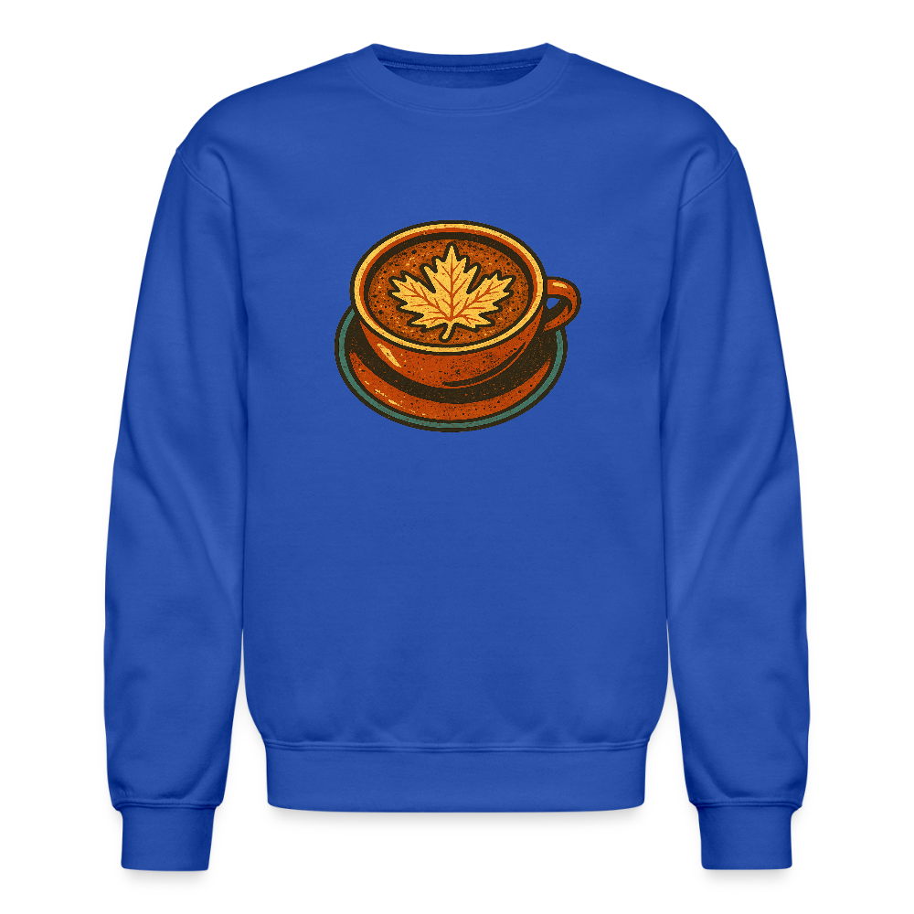 Autumn Coffee Cup with Maple Leaf Art Crewneck Sweatshirt - royal blue