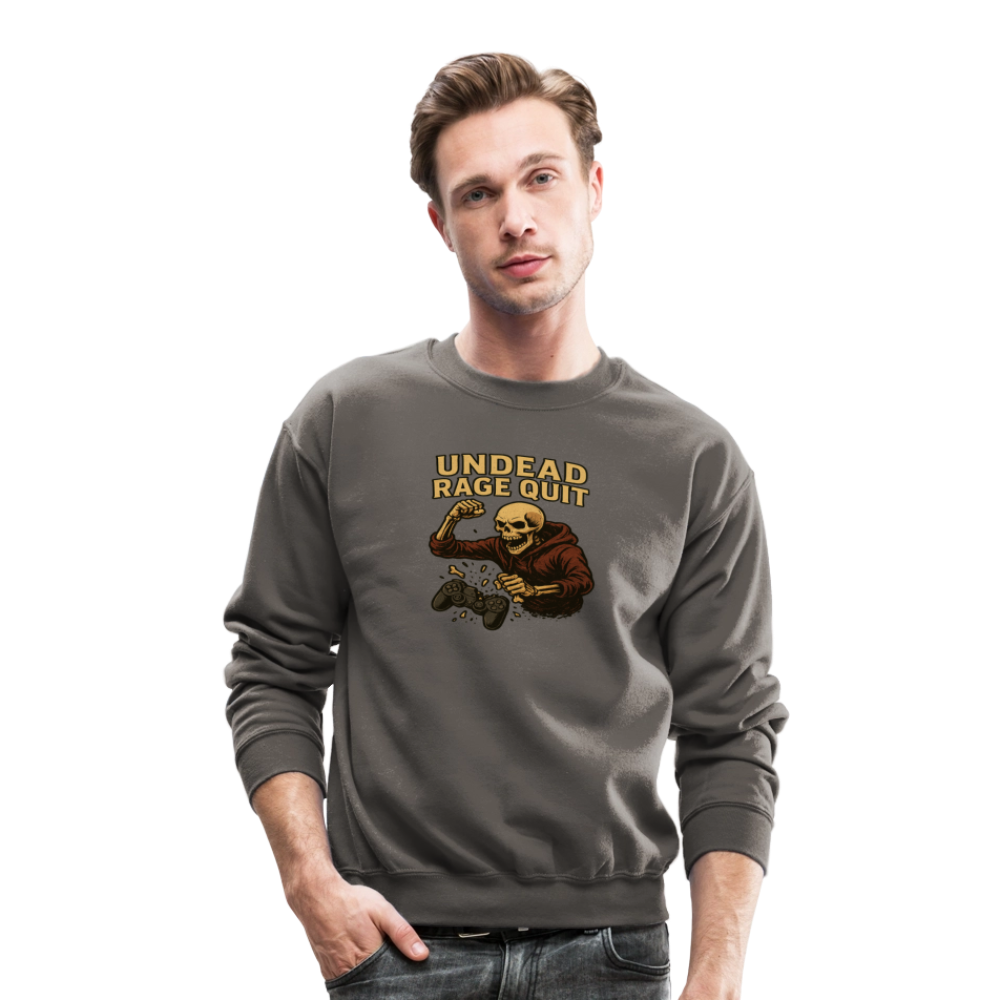 Undead Rage Quit Gamer Meme Crewneck Sweatshirt - asphalt gray
