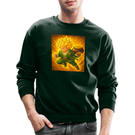 Leprechaun Anime Power Up Warrior Crewneck Sweatshirt - forest green