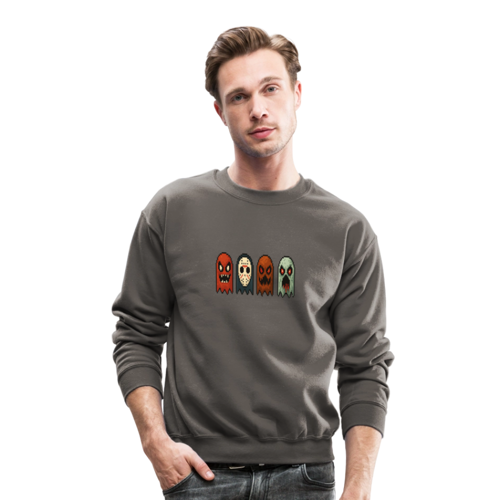 Pixel Horror Ghosts Retro Gaming Art Crewneck Sweatshirt - asphalt gray