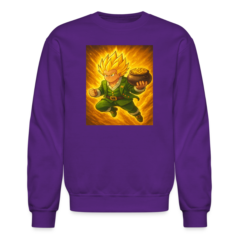 Leprechaun Anime Power Up Warrior Crewneck Sweatshirt - purple