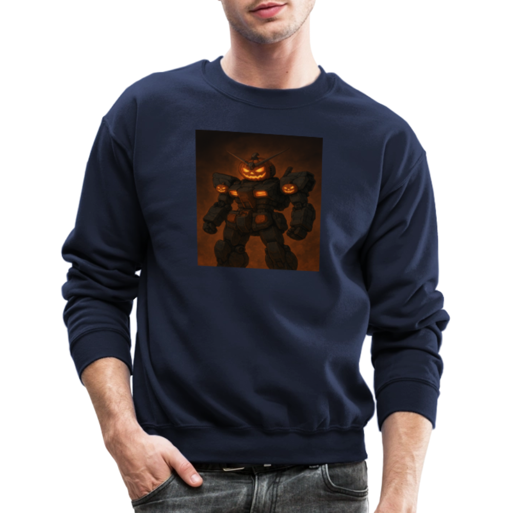 Pumpkin Mech Halloween Robot Crewneck Sweatshirt - navy
