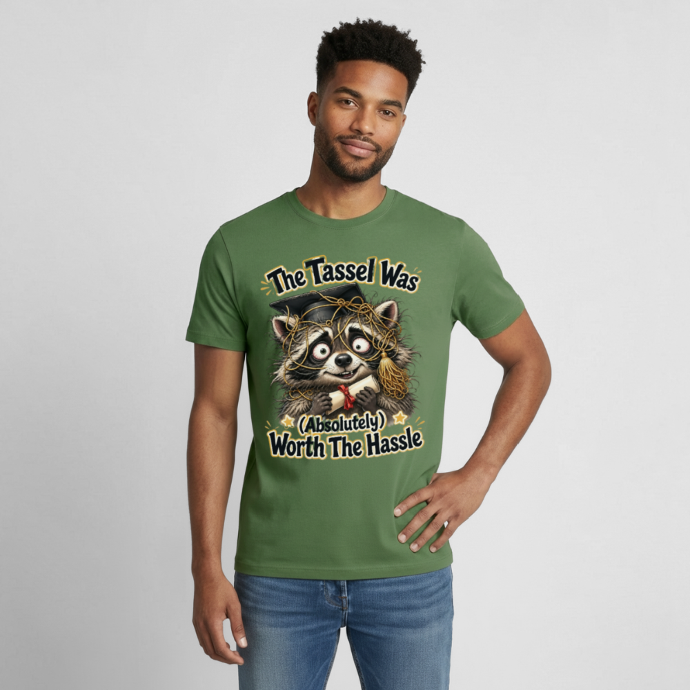Funny Raccoon Graduation Design, Tassel Worth the Hassle Graduate Gift, Cute Animal Commencement Humor for Seniors & Students Gildan Ultra Cotton Adult T-Shirt - military green