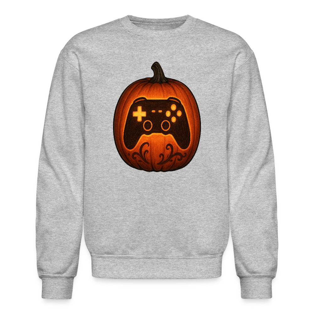 Gaming Controller Jack O Lantern Art Crewneck Sweatshirt - heather gray