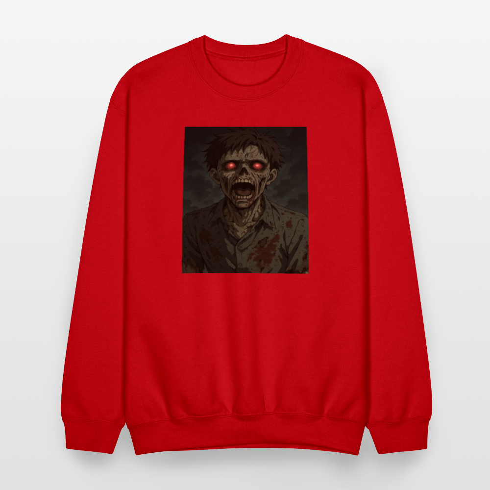 Scary Anime Zombie With Glowing Eyes Horror Art Crewneck Sweatshirt - red
