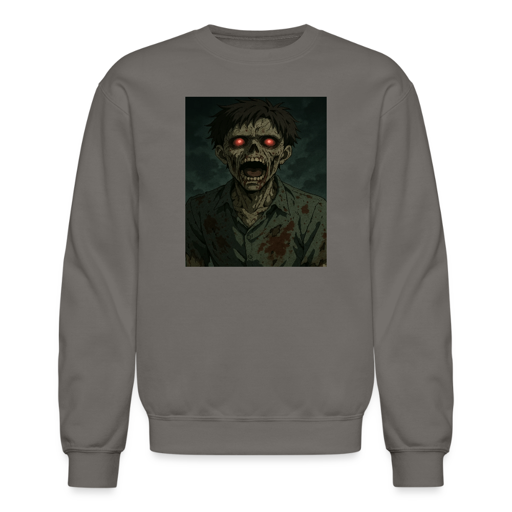 Scary Anime Zombie With Glowing Eyes Horror Art Crewneck Sweatshirt - asphalt gray