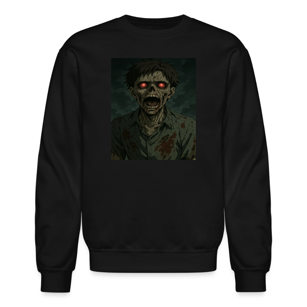Scary Anime Zombie With Glowing Eyes Horror Art Crewneck Sweatshirt - black