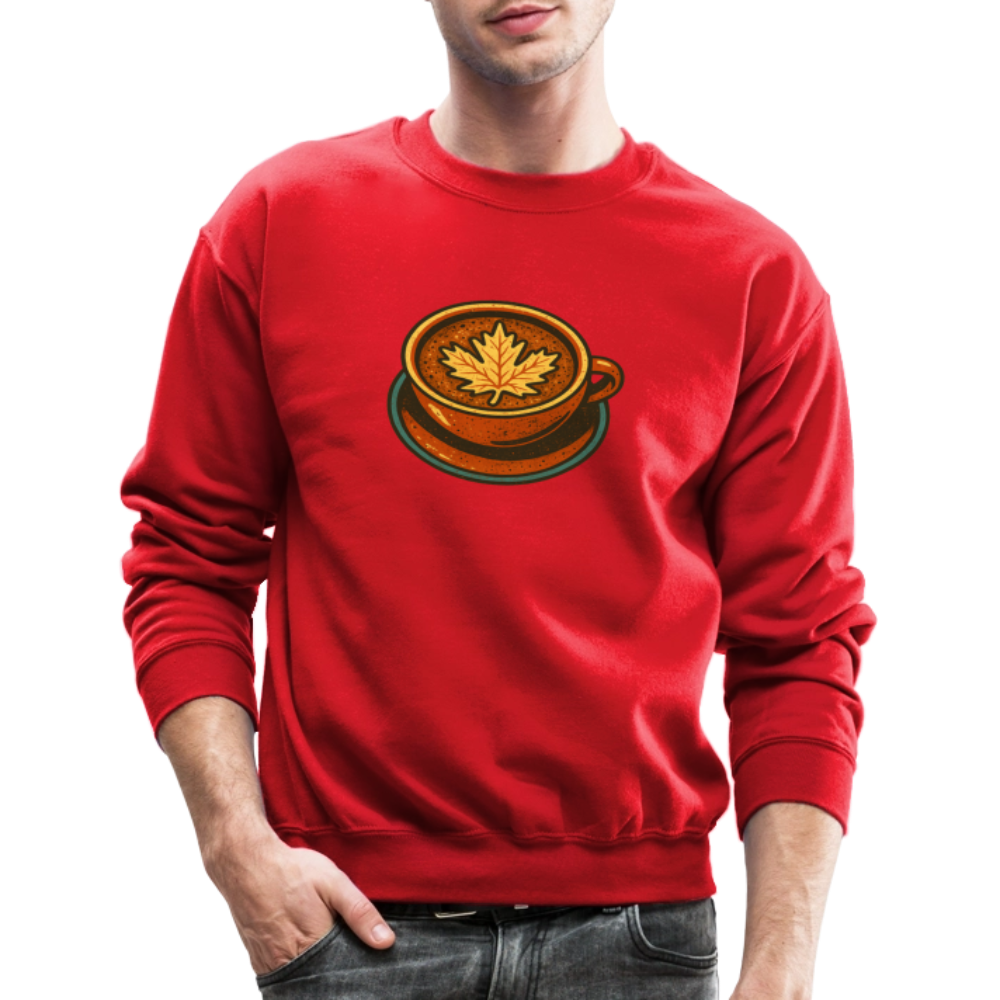 Autumn Coffee Cup with Maple Leaf Art Crewneck Sweatshirt - red
