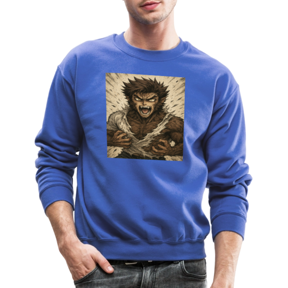 Anime Style Werewolf Transformation Crewneck Sweatshirt - royal blue