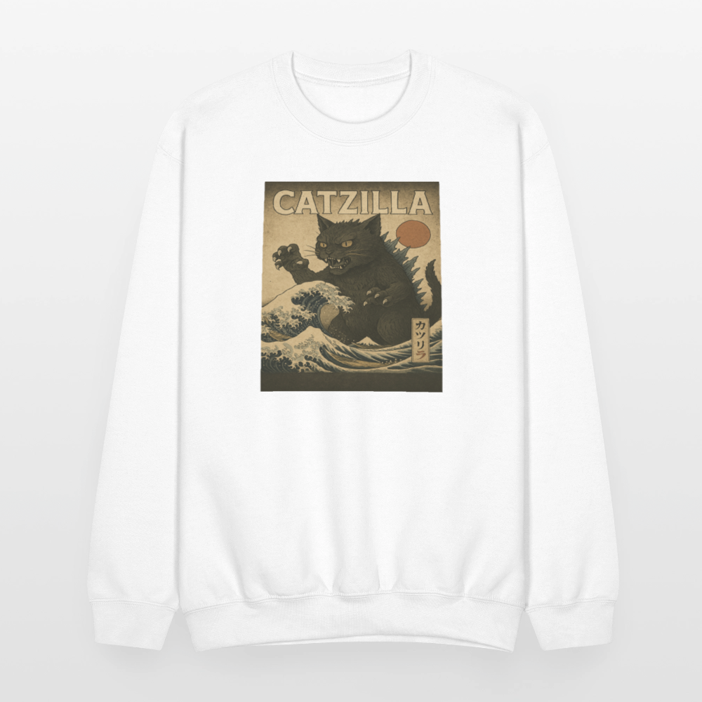 Ukiyo-e Catzilla Retro Japanese Monster Cat Crewneck Sweatshirt - white